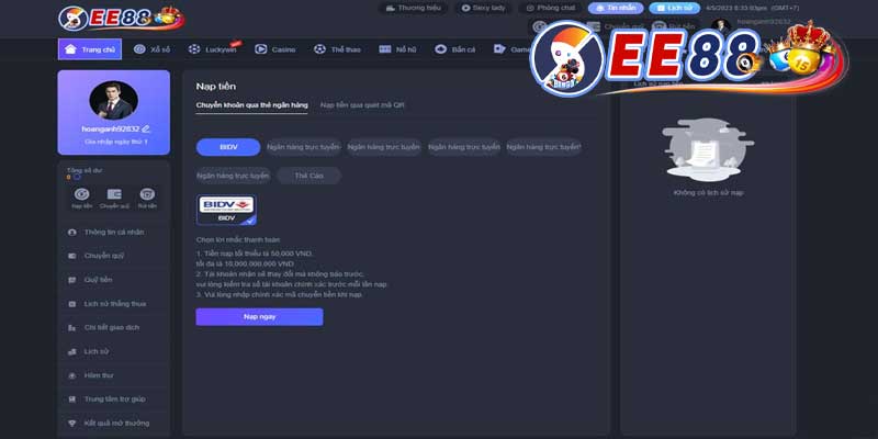 hướng dẫn nạp tiền ee88