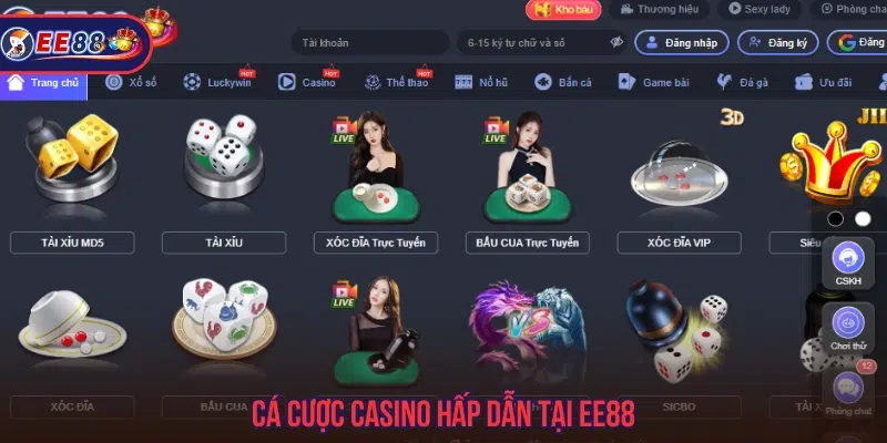 Sảnh casino hấp dẫn tại EE88